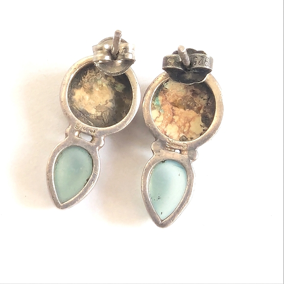 taxco Semi Precious Stone Earrings ๐ Sterling Silver .925 VINTAGE Mexico - Picture 5 of 11
